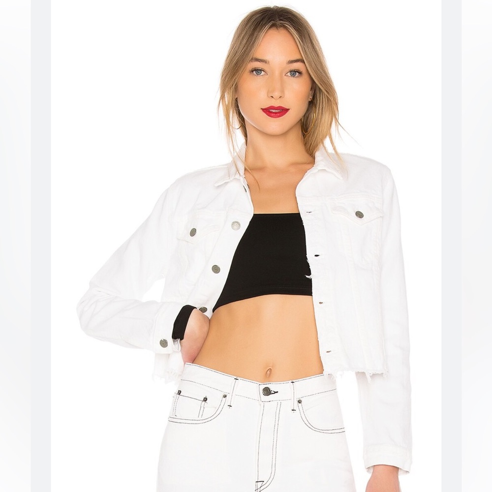 GRLFRND white cropped fitted denim jacket